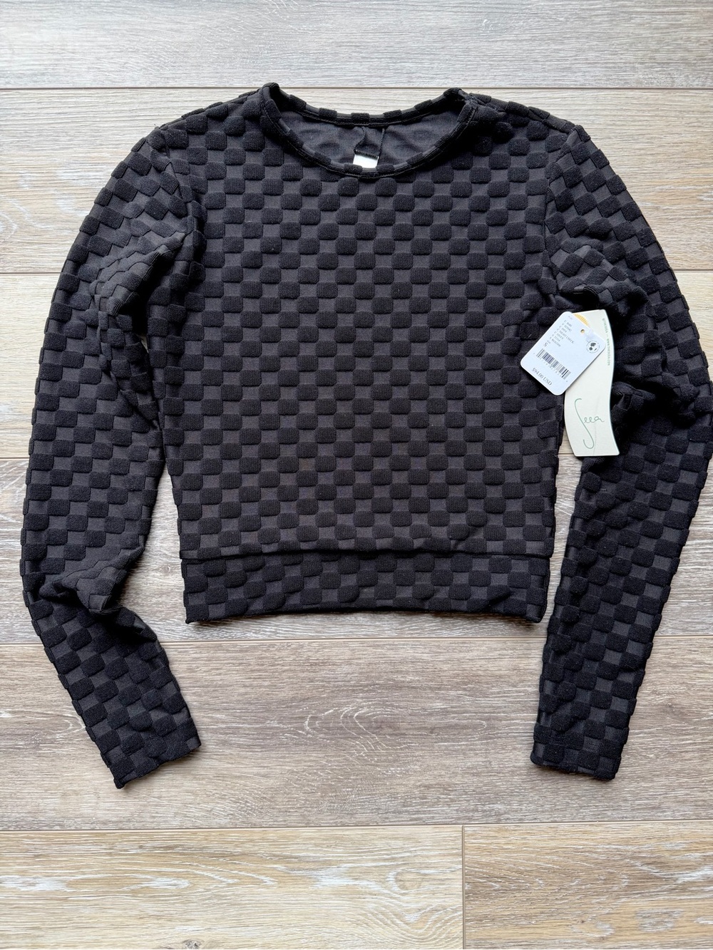 Seea Palomar Crop Top Rashguard Small Black Textured Long Sleeve NWT